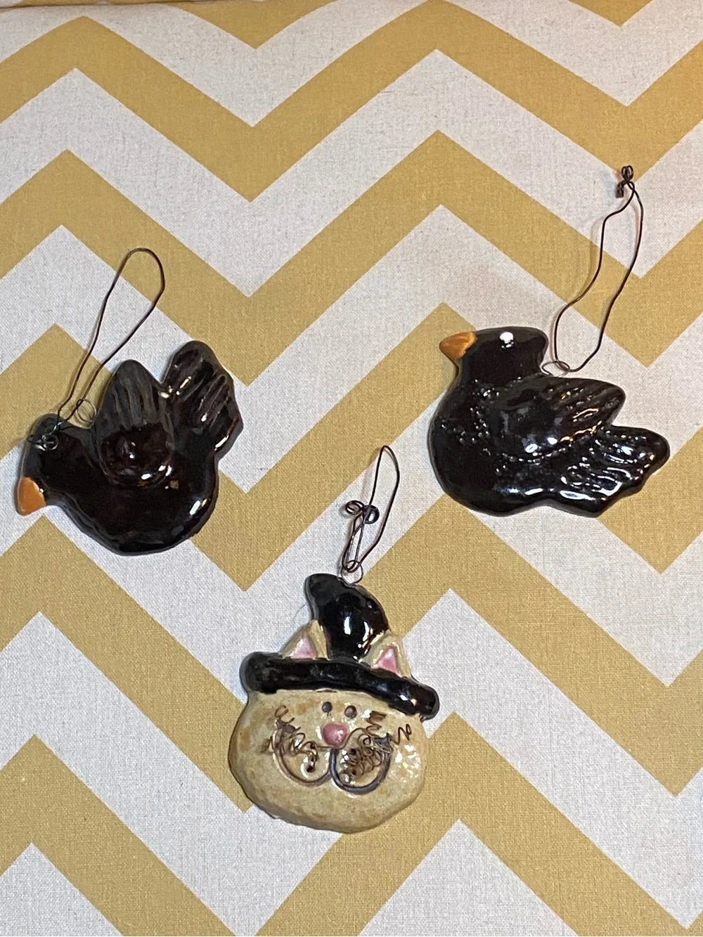 3 vintage inspired handmade clay Halloween ornaments (C-14)